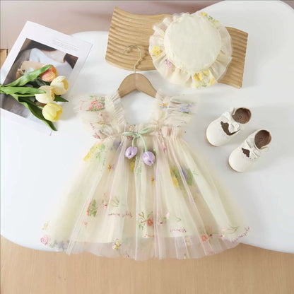 Vestido infantil con tulipanes florales 