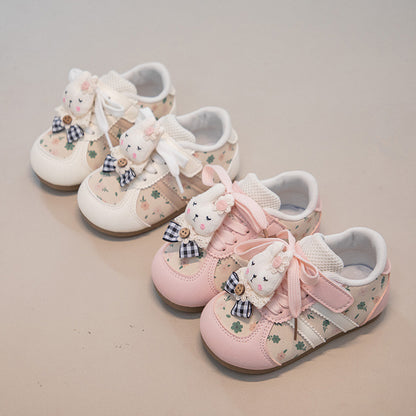 Children's Sneakers with Little Flowers and Bunnies