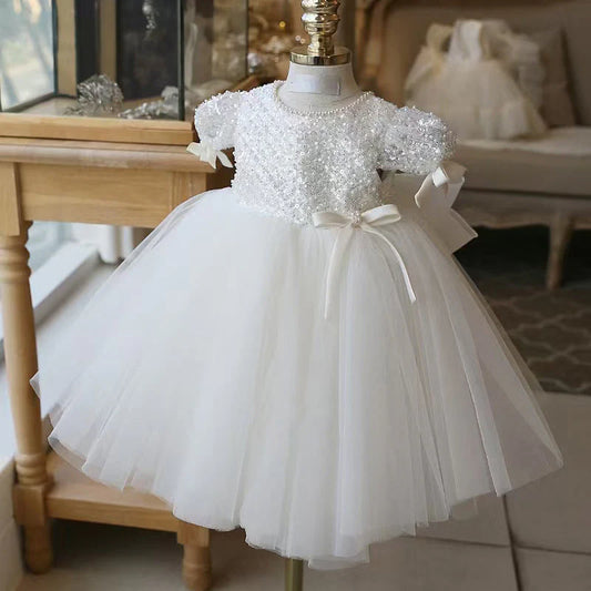 White Children's Dress with Sequins and Tulle