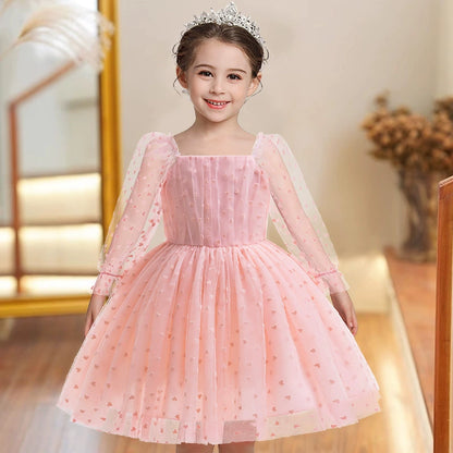Children's Party Dress with Tulle and Little Hearts