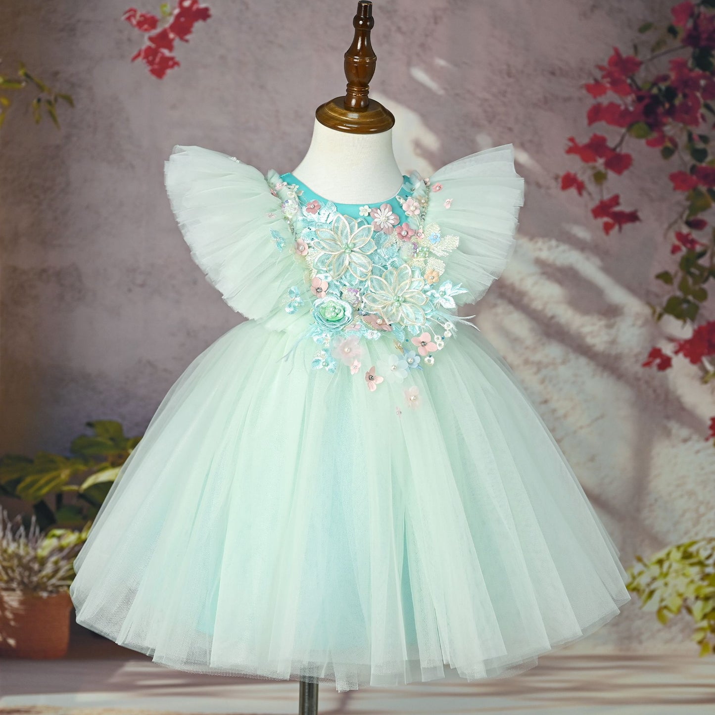 Blue Floral Party Dress for Girls