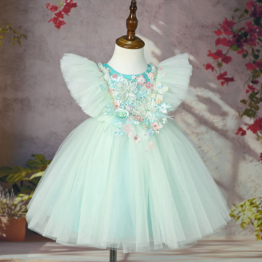 Blue Floral Party Dress for Girls