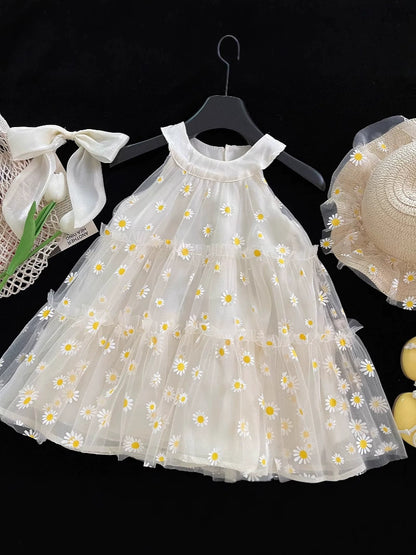 Girls' Tulle Dress with Daisies