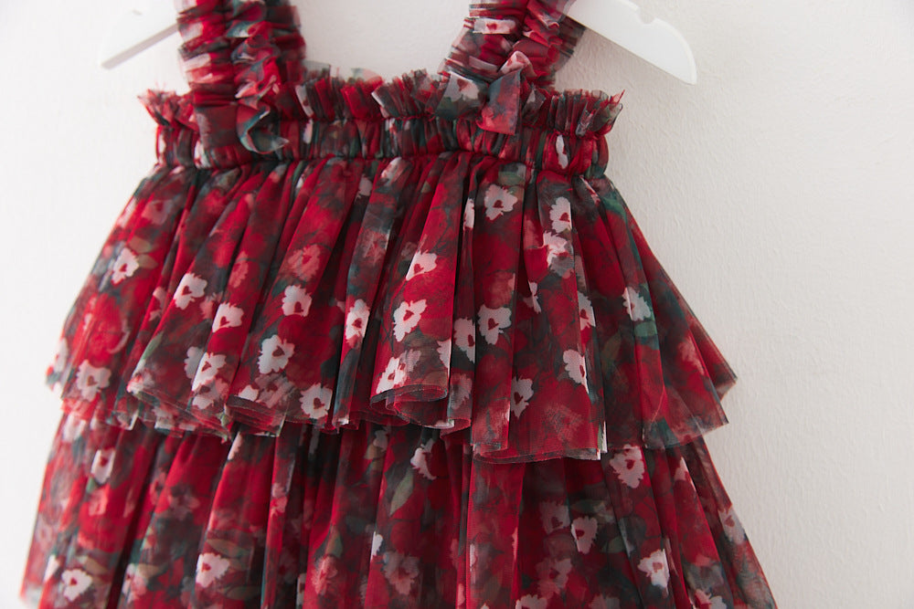 Children's Layered Tulle Dress with Flowers