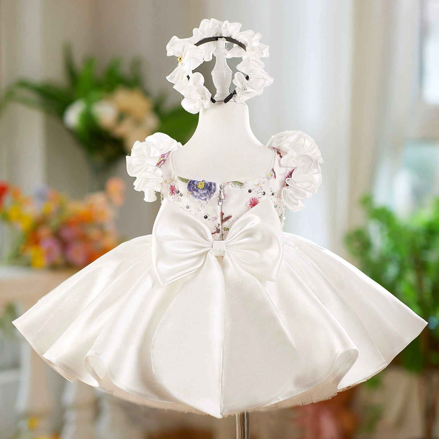 White Party Dress with Sparkling Flowers