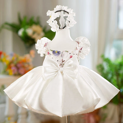 White Party Dress with Sparkling Flowers