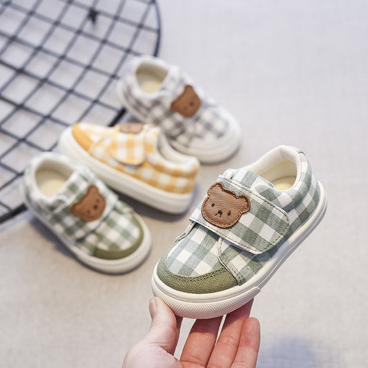 Zapatillas deportivas para niños con diseño de oso a cuadros 