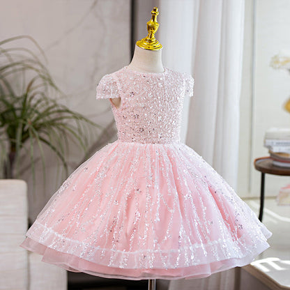 Vestido de fiesta infantil rosa brillante 