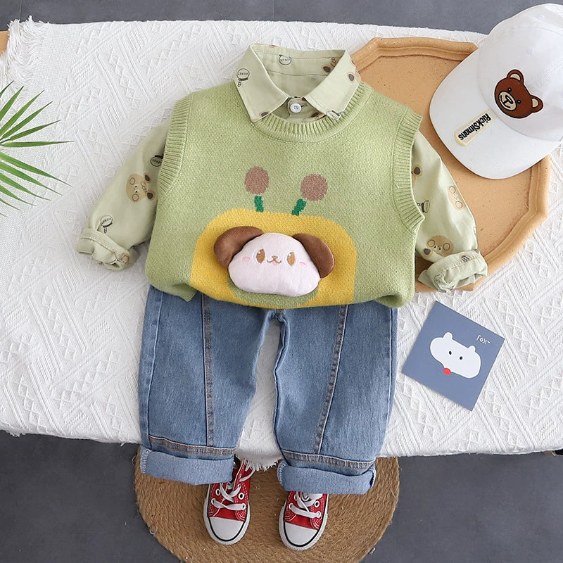 Conjunto de 3 piezas con estampado de animales y vaqueros para niño 