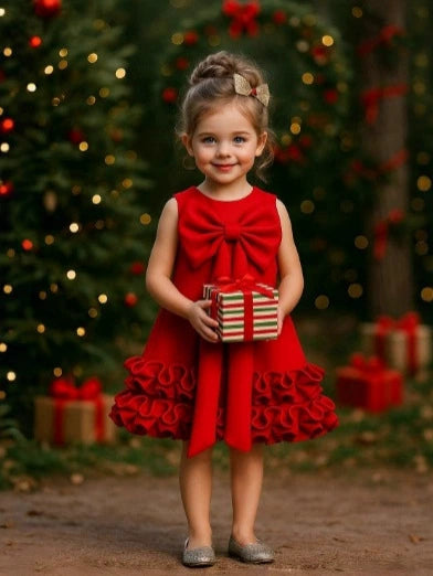Children's Dress with Ruffles and Bow Hem