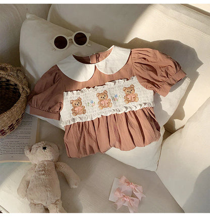 Vestido infantil marrón con ositos de peluche 