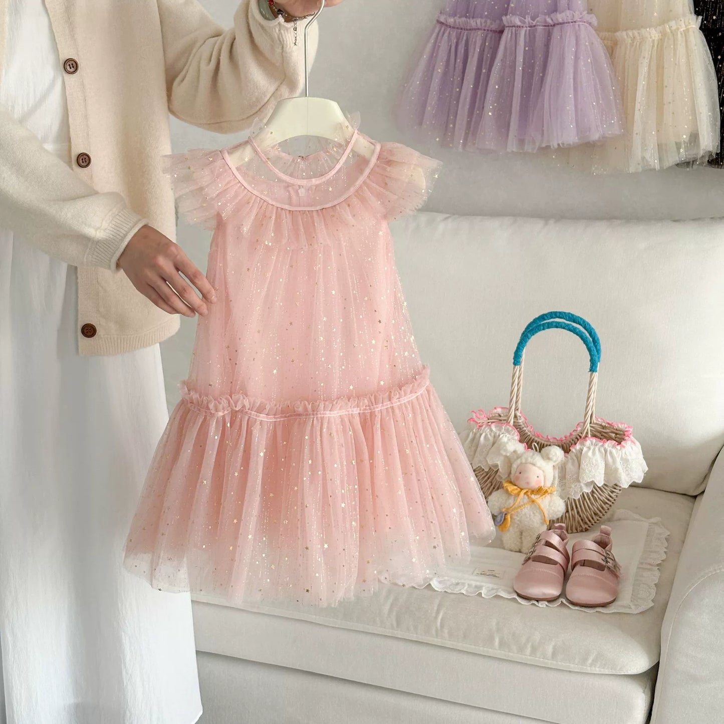 Girls' Tulle Dress with Small Stars