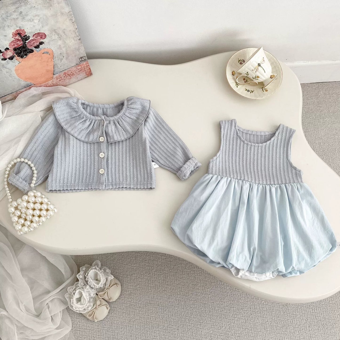 Girls' Outfit Set: Cardigan + Balloon Dress