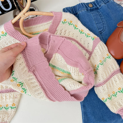 Cárdigan de rayas florales para mujer y niño 