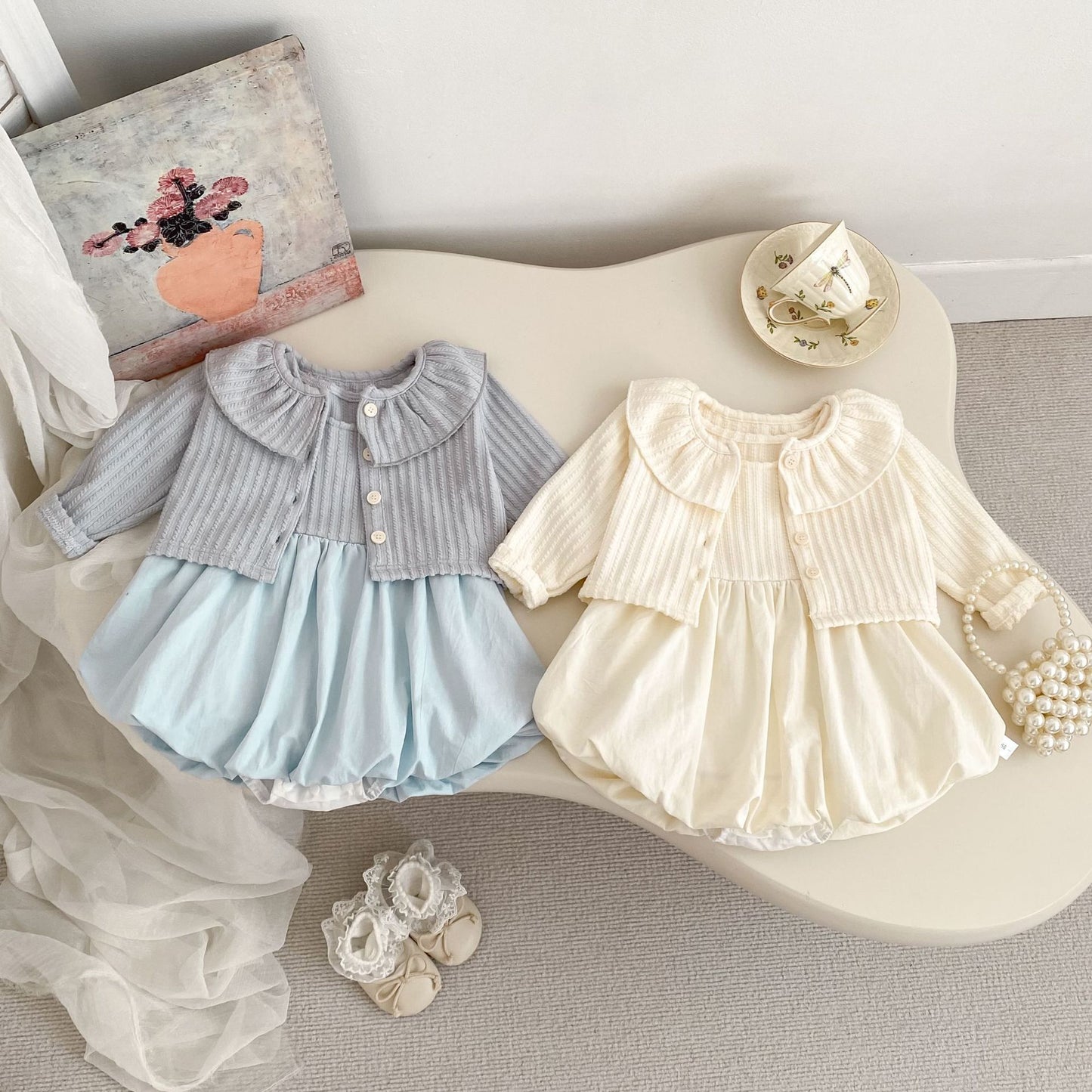 Girls' Outfit Set: Cardigan + Balloon Dress