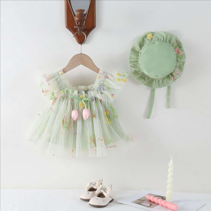 Vestido infantil con tulipanes florales 