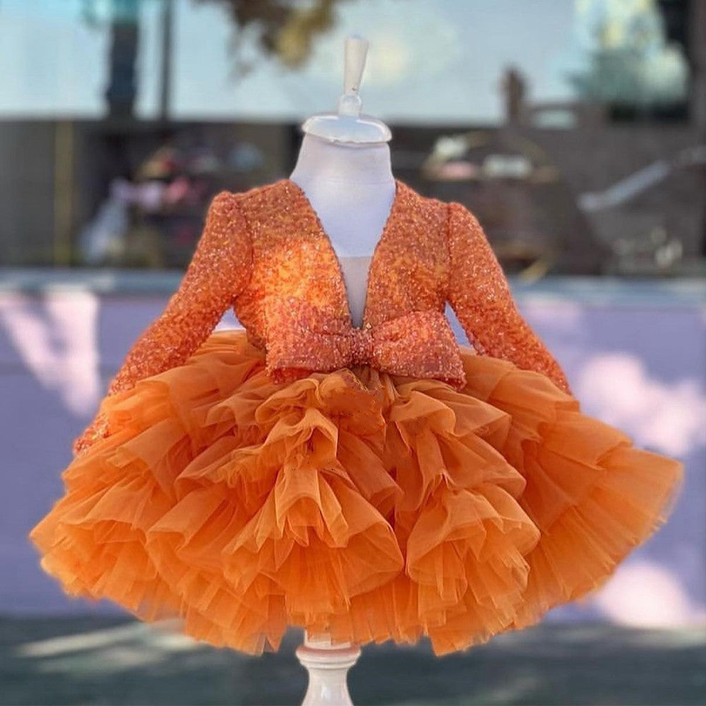Vestido de fiesta de tul brillante con volantes 