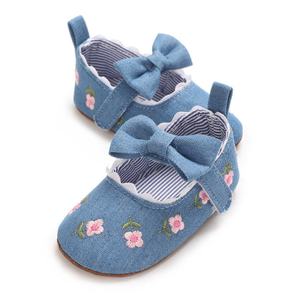 Children's Shoes with Little Flowers and a Small Bow