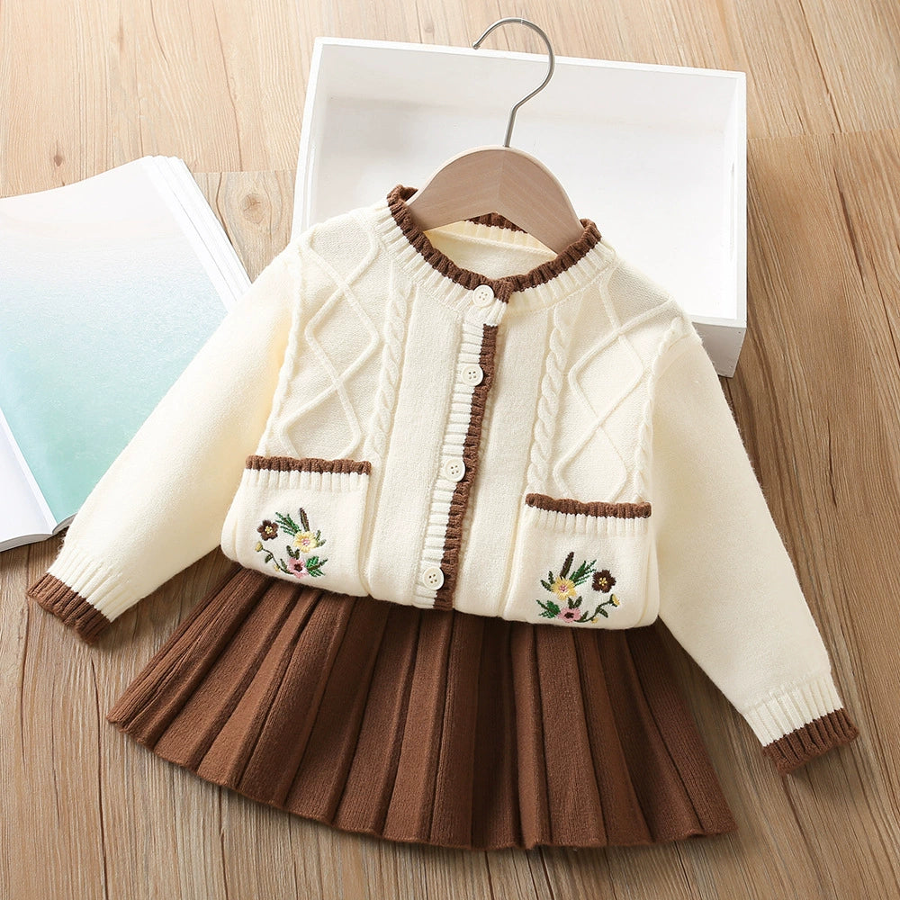 Mussi Girls' Knitted Outfit with Small Flowers