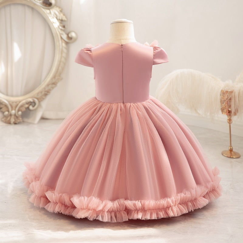 Vestido de fiesta infantil plisado de tul y perlas 