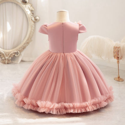 Vestido de fiesta infantil plisado de tul y perlas 