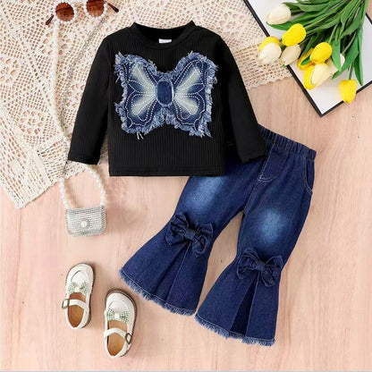 Girls' Butterfly and Jeans Outfit Set