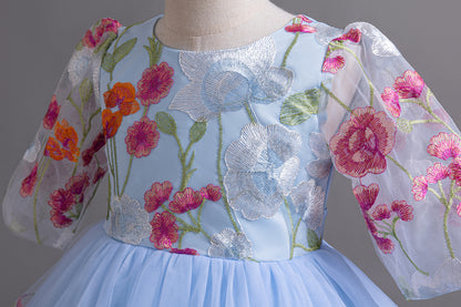 Floral Embroidered Tulle Children's Party Dress