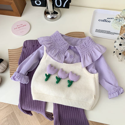 Conjunto infantil para mujer 3 piezas Pequeñas flores 