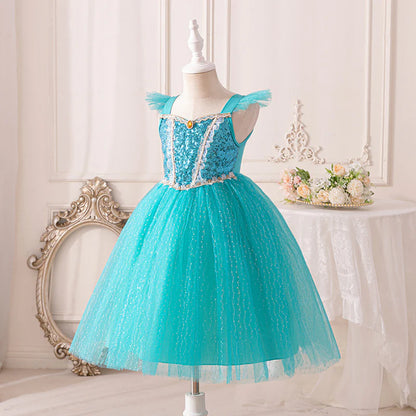 Vestido infantil de princesa azul brillante