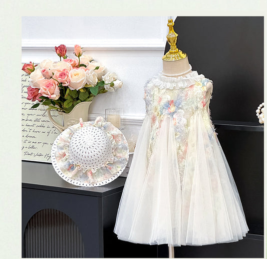 فستان أطفال مزهر مع تول 