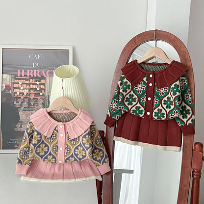 Girls' Knitted Set with Flowers