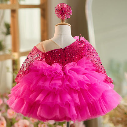 Pink Children's Dress with Floral Collar