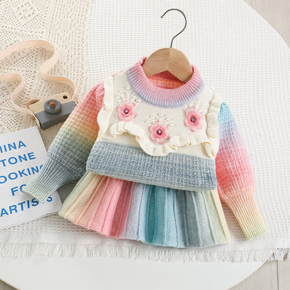 Girls' Knit Set with Colors and Flowers