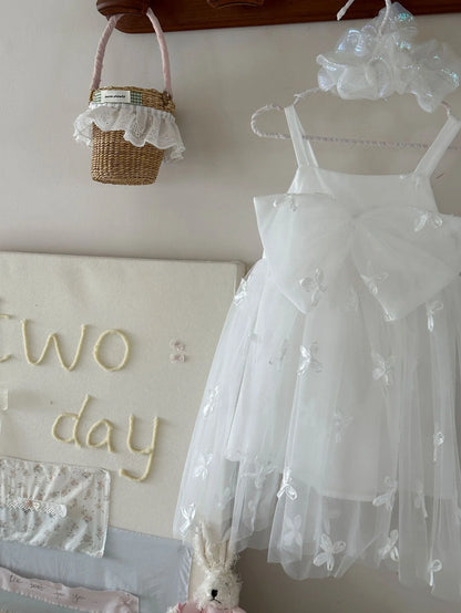 Children's Dress with Pleated Hem and Little Flower