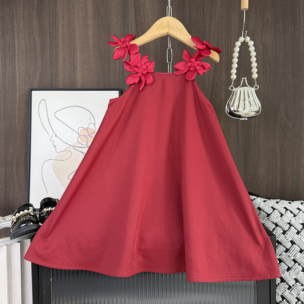Children's Dress with Thin Straps and Flowers