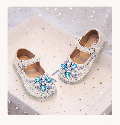 Zapatos de niña con flores y strass 