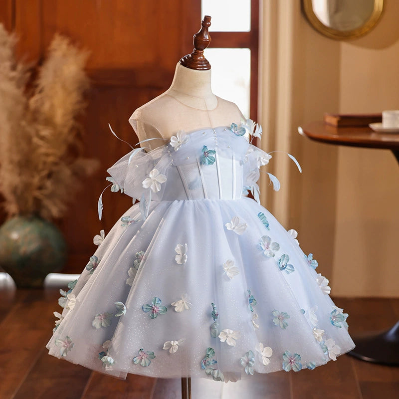 Vestido infantil de mariposa azul 