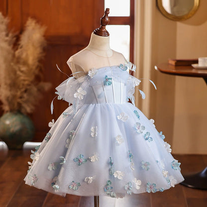 Vestido infantil de mariposa azul 