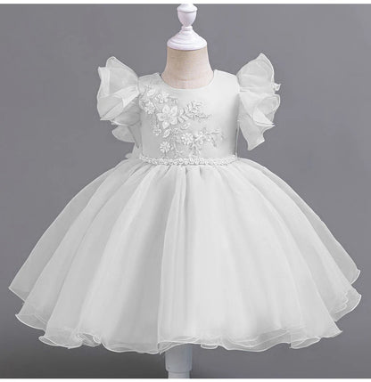Children's Party Dress with Flowers and Flying Sleeves