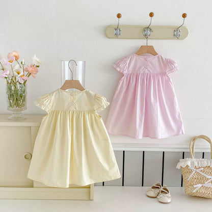 Children's Dress with Little Flowers and Ruffled Sleeves