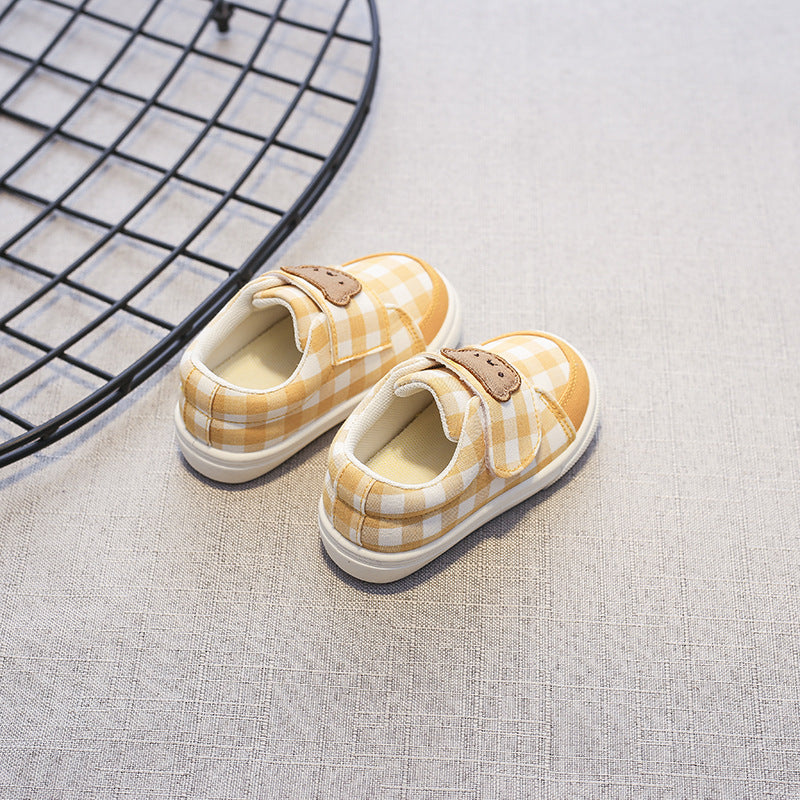 Zapatillas deportivas para niños con diseño de oso a cuadros 