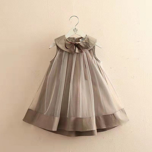 Vestido infantil marrón con lazo 