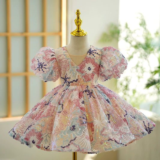 Girls’ Floral Party Dress with Bow