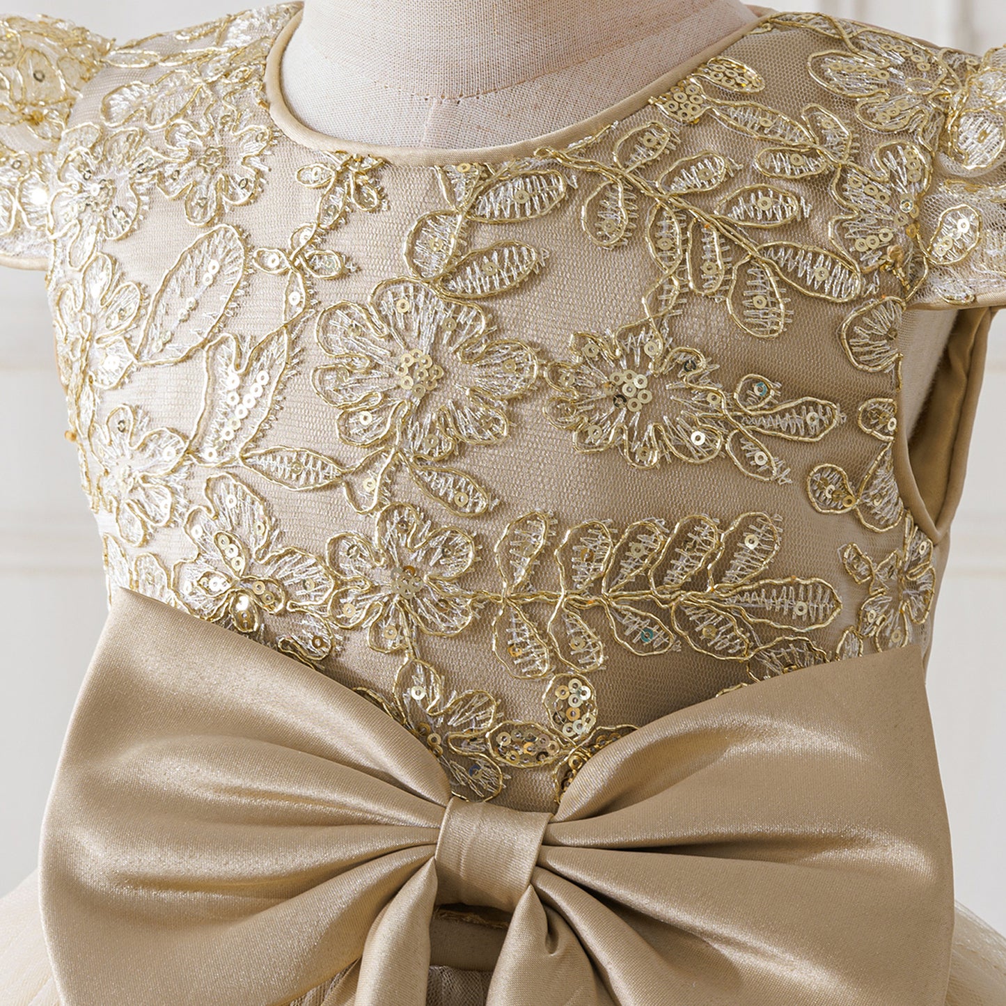 Children's Party Dress with Flowers and Bow