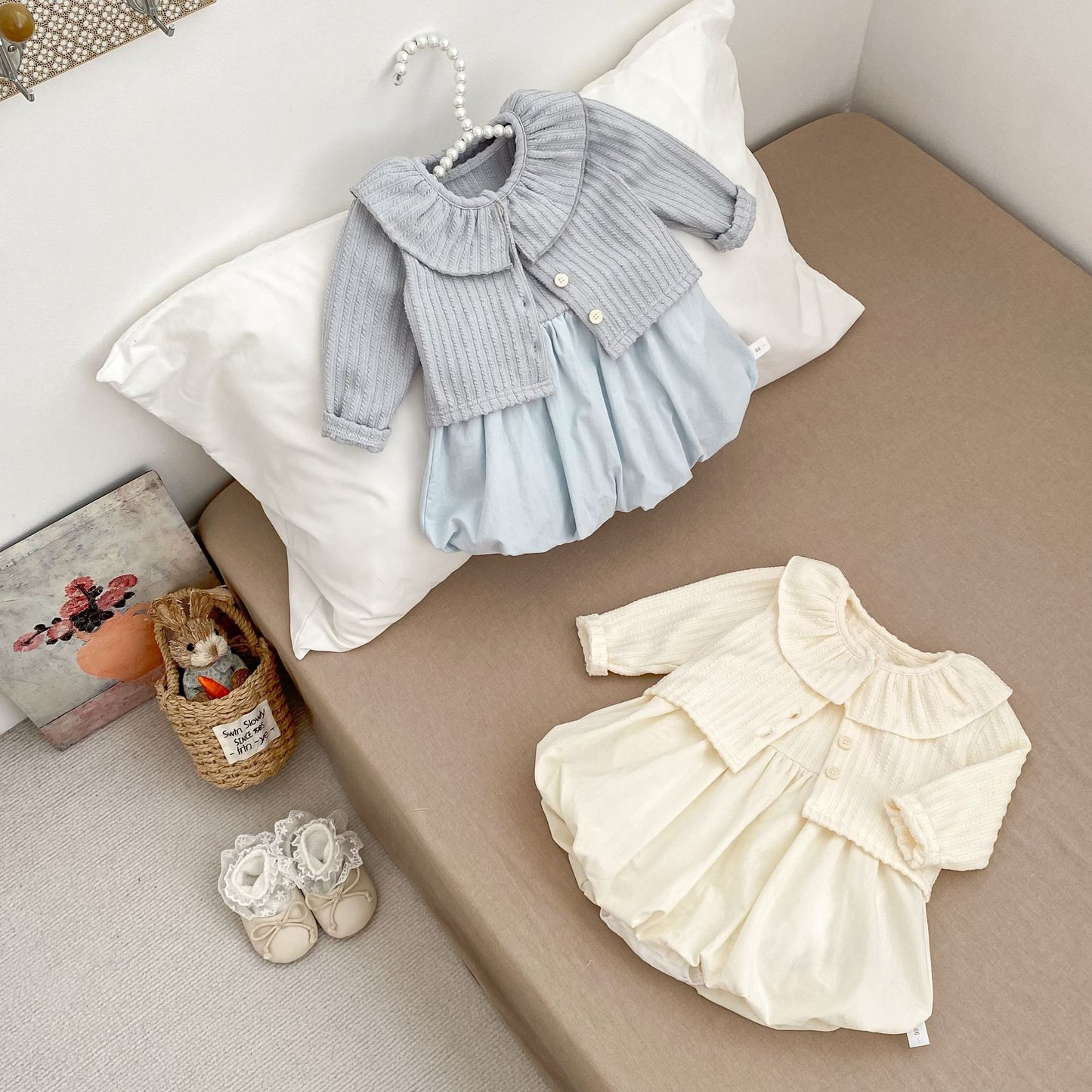 Girls' Outfit Set: Cardigan + Balloon Dress