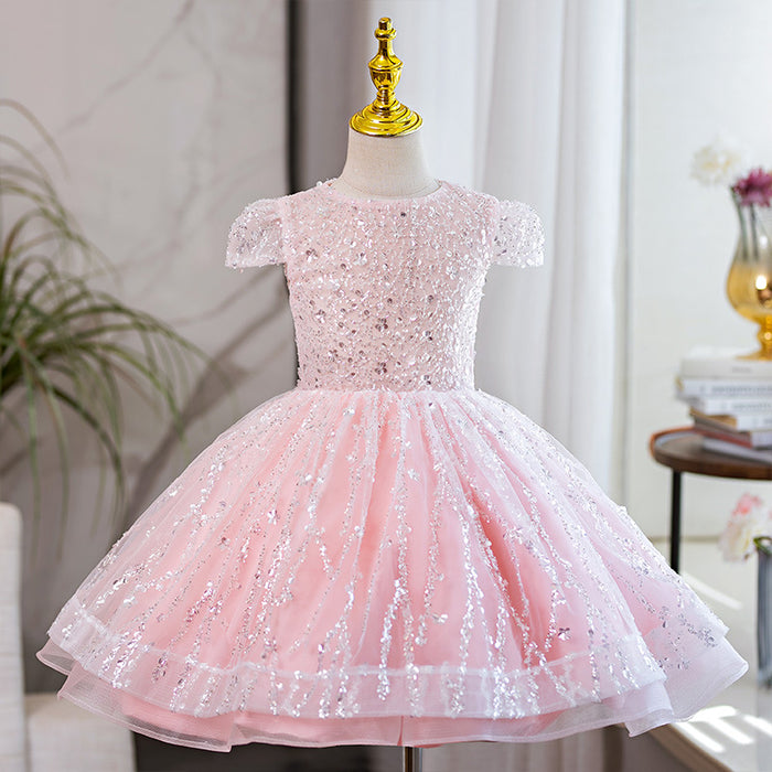 Vestido de fiesta infantil rosa brillante 