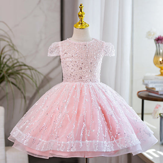 Vestido de fiesta infantil rosa brillante 