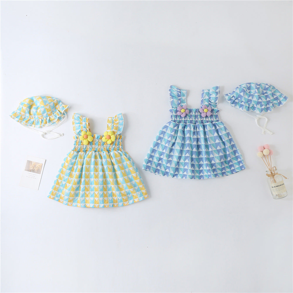 Vestido infantil a cuadros con flores pequeñas 