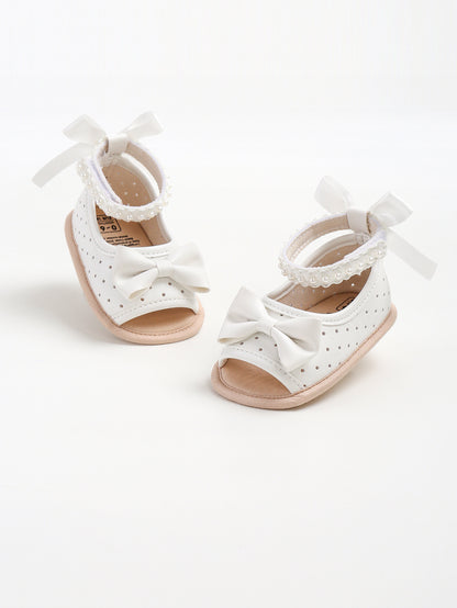 Girls' Sandals with Bow and Pearls