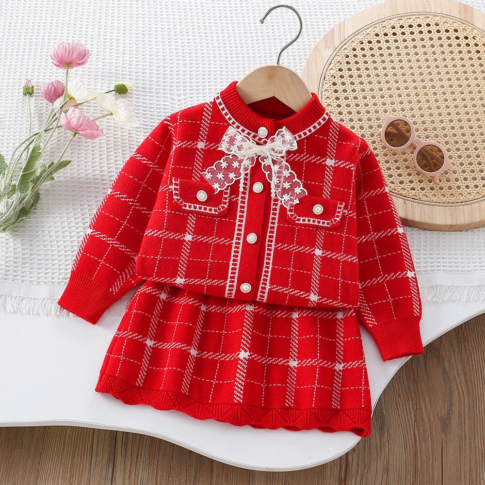 Girls' Checkered Outfit with Bow